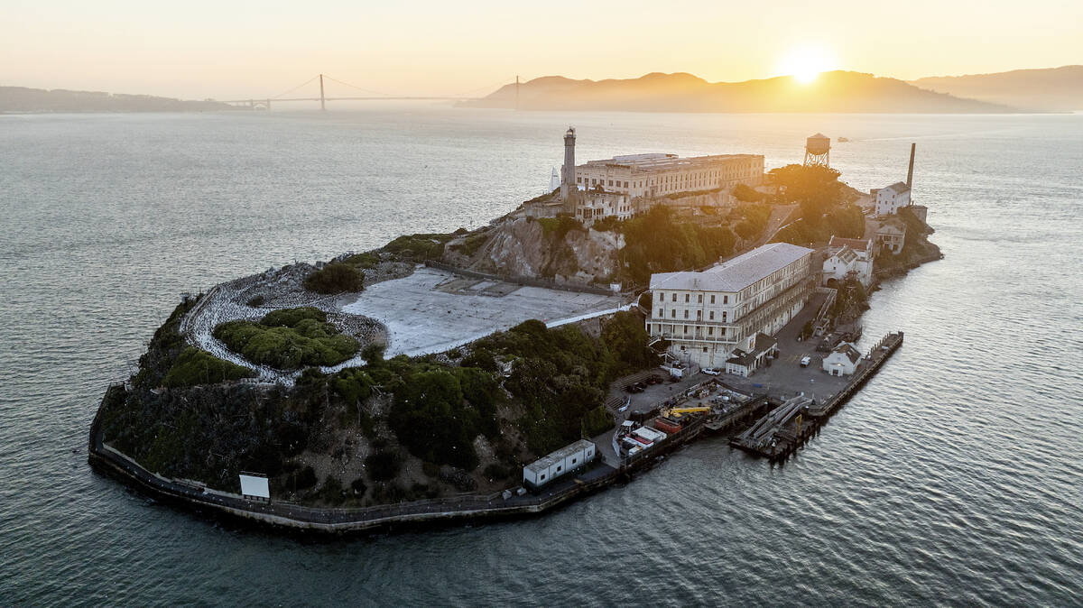 Alcatraz Island is pictured on Sunday, May 4, 2025, in the San Francisco Bay, Calif. (AP Photo/ ...