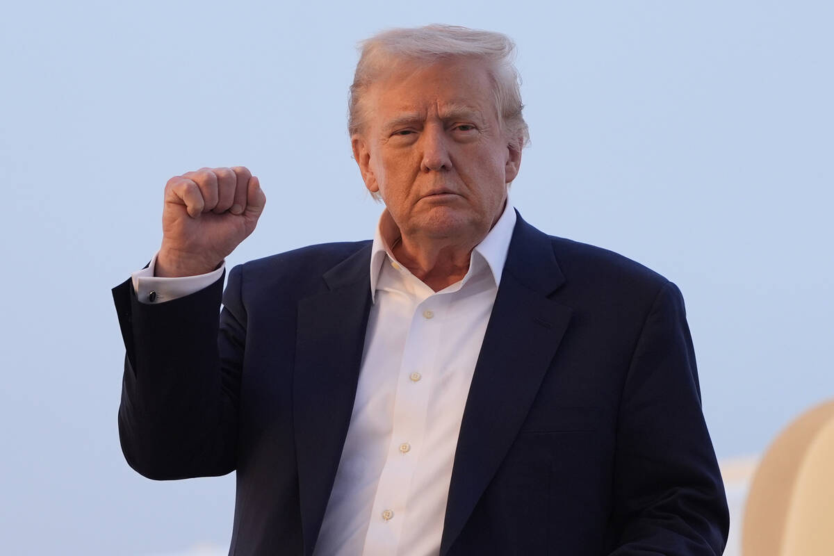 President Donald Trump arrives on Air Force One at Joint Base Andrews, Md., Sunday, May 4, 2025 ...