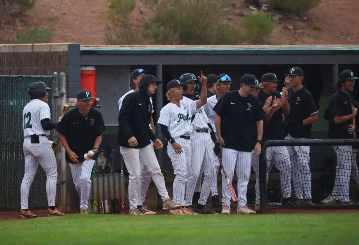 Palo Verde players cheer during their playoff game against Foothill before the game was suspend ...