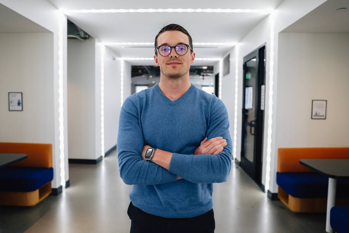 Blake Owens, a local business leader, poses for a portrait inside of WeWork Friday, May 9, 2025 ...