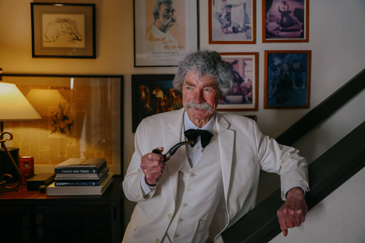Professional Mark Twain impersonator McAvoy Layne, dressed in the suit he wears for is imperson ...
