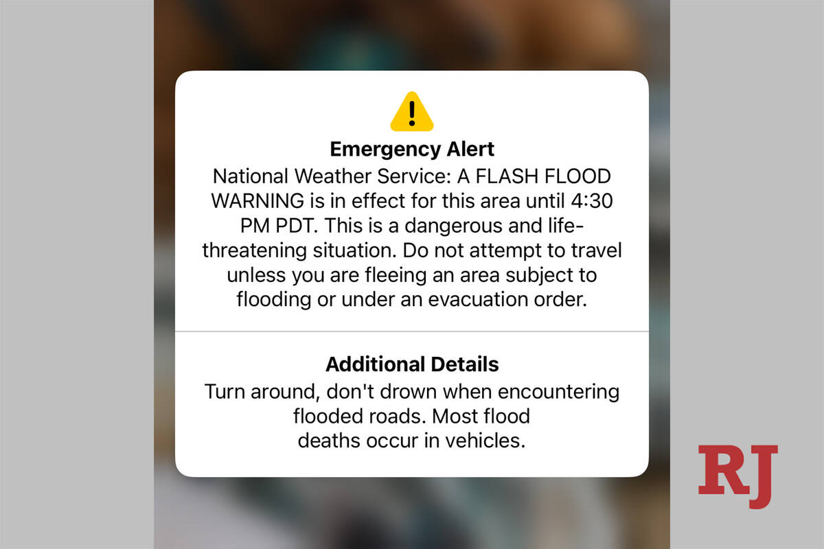 Flash flood warning sent out to residents in Henderson, Nevada just after 2 p.m. Tuesday, May 6 ...