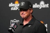 FILE - Las Vegas Raiders head coach Jon Gruden speaks during a news conference after an NFL foo ...