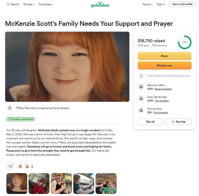 The GoFundMe page for McKenzie Scott. (GoFundMe)