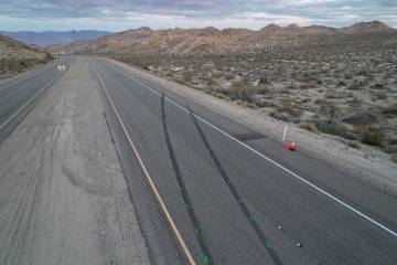 The Nevada Highway Patrol investigates a fatal rollover crash Sunday, April 27, 2025, on State ...