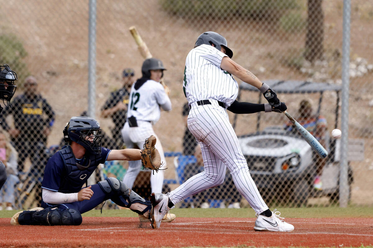 Palo Verde first baseman Tanner Johns connects for a grand slam against Foothill during the 5A ...