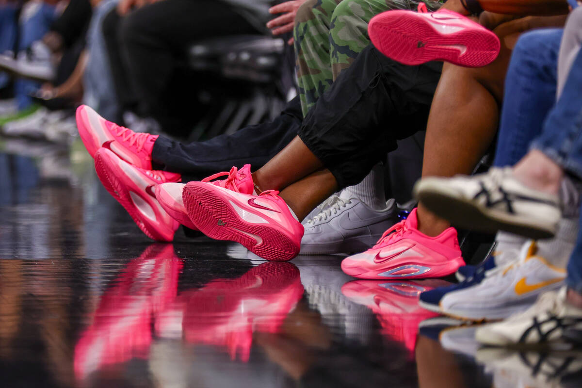Aces fans wear A’ja Wilson’s new A’One Nikes during a pre-season game agai ...