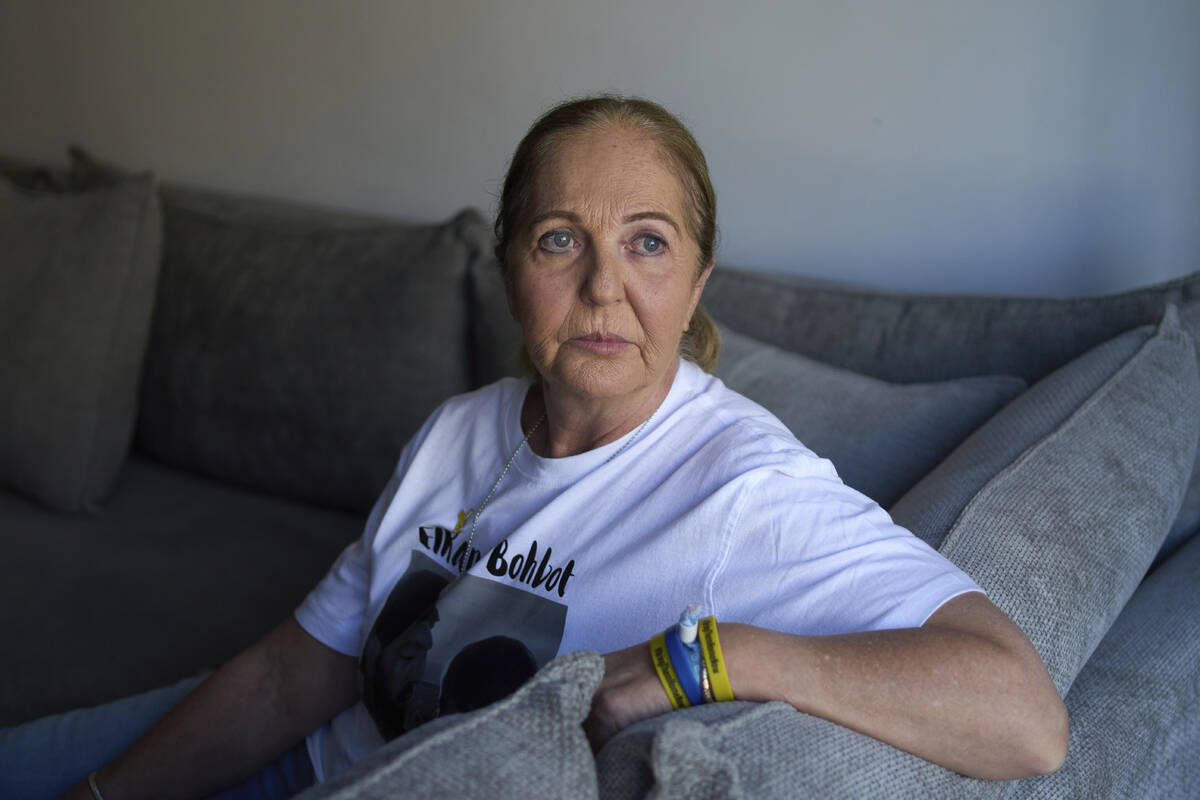 Ruhama Bohbot, mother of hostage Elkana Bohbot, poses for a portrait at home in Mevaseret Zion, ...