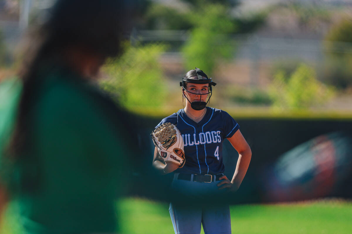 Centennial pitcher Lily Fournier waits for an opponent to come up to bat during a high school C ...