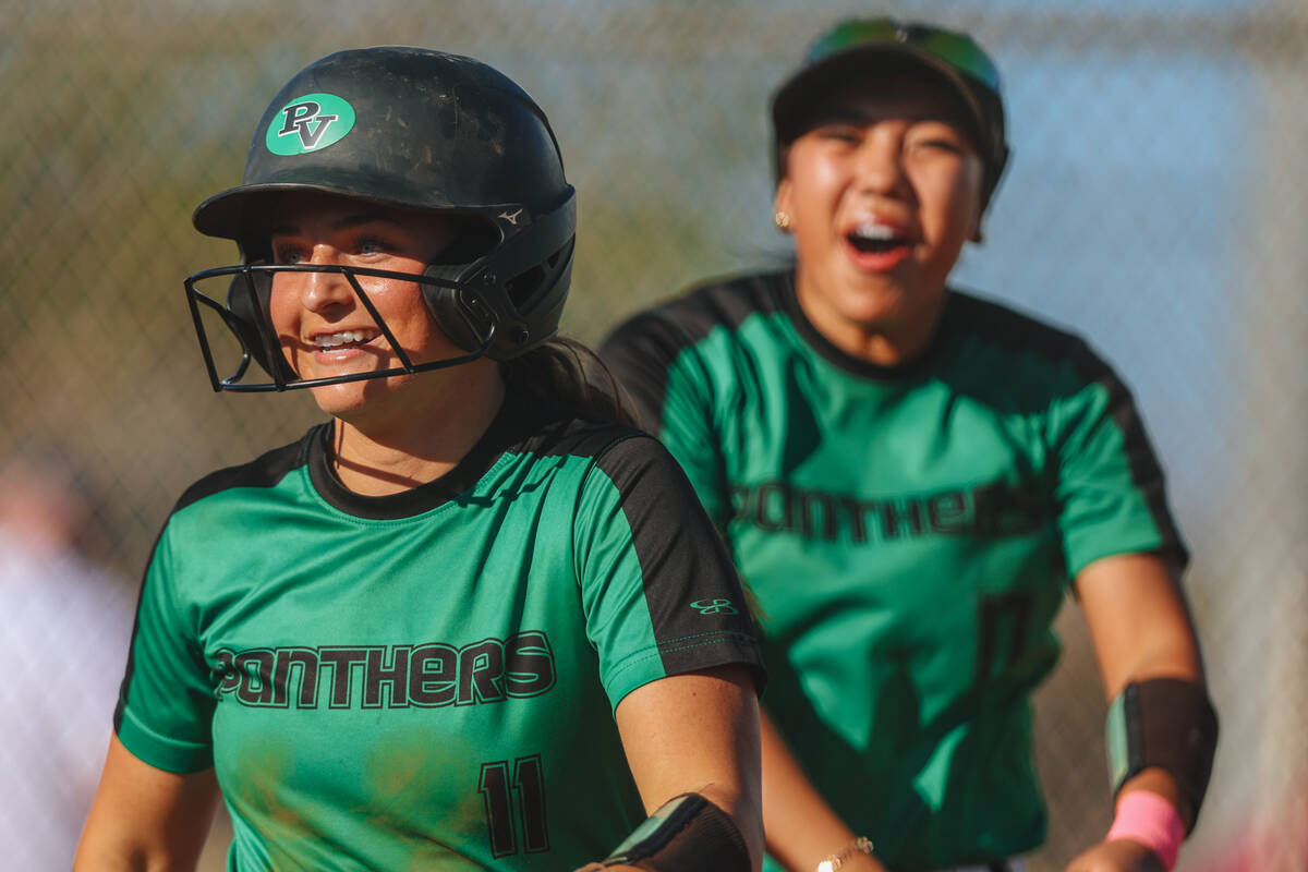 Palo Verde’s Taylor Johns celebrates during a high school Class 5A Softball Southern Reg ...