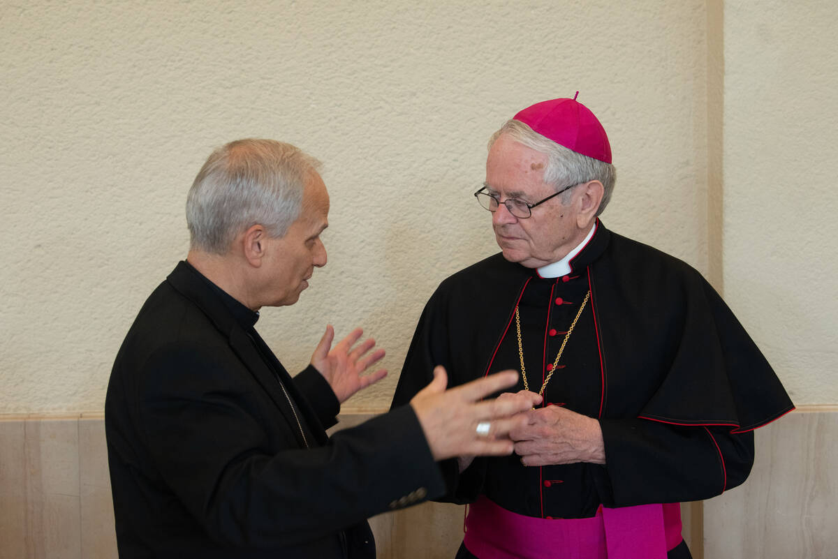 An undated photo of Archbishop George Leo Thomas, Ph.D., with then-Cardinal Robert Prevost, now ...