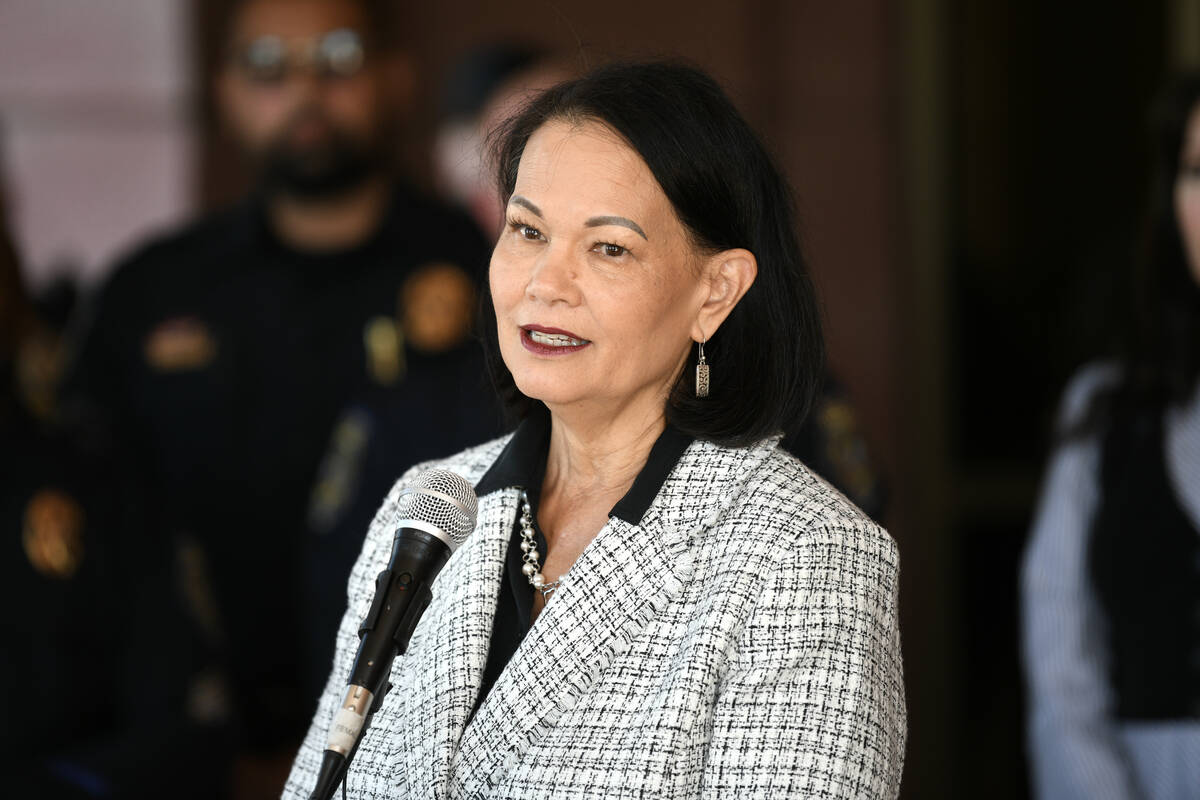 Clark County School District Superintendent Jhone Ebert speaks during a news conference to disc ...