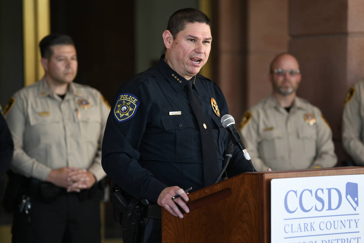 Clark County School District Police Chief Henry Blackeye speaks during a news conference to dis ...