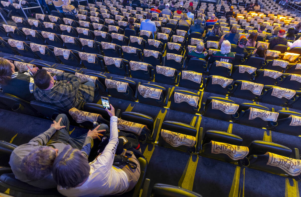 Golden Knights fans take a selfie during the warm up period of game two in their Stanley Cup Pl ...