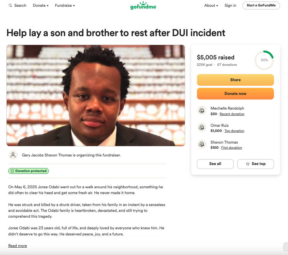 A GoFundMe has been set up to help Joree Odabi’s family with funeral costs. (GoFundMe)