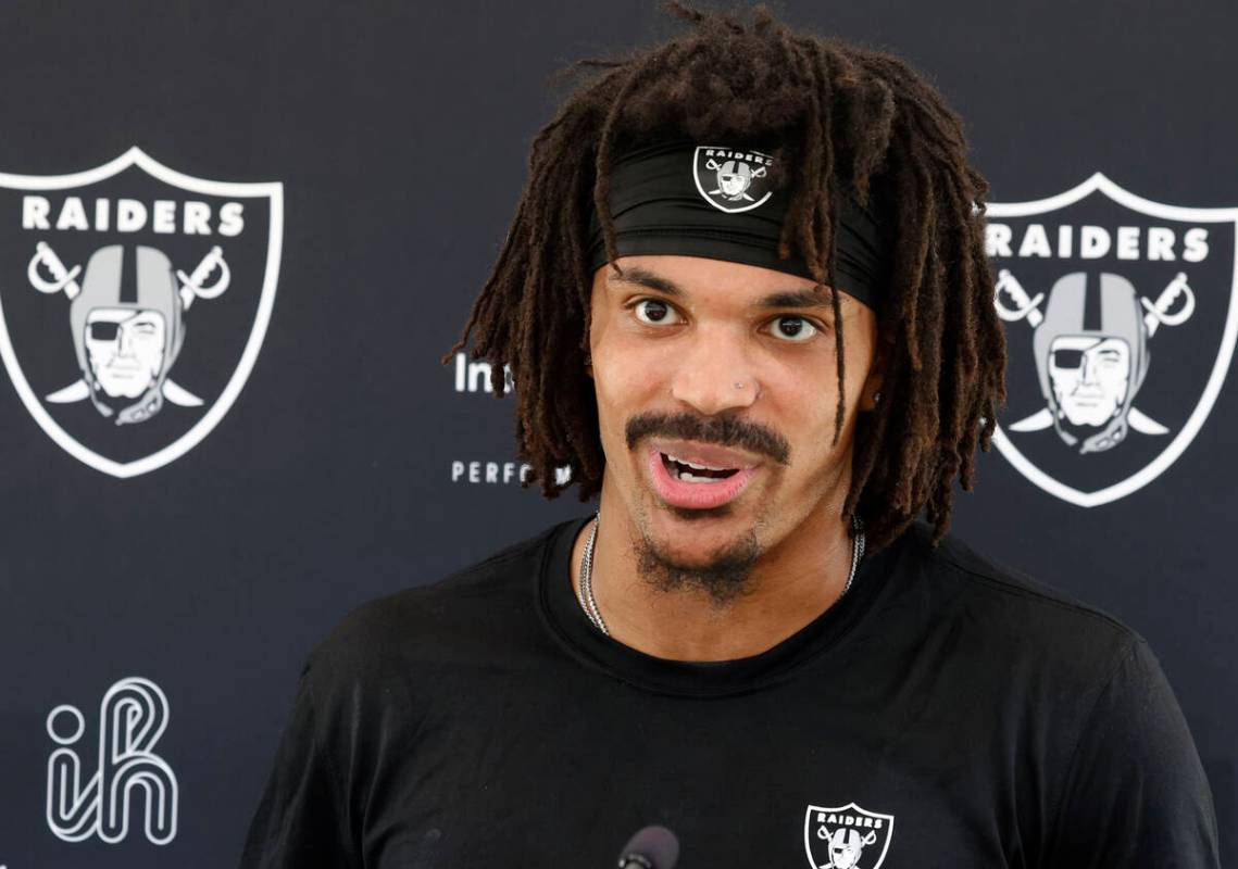 Raiders center back Darien Porter addresses the media after participating in the Raiders rookie ...