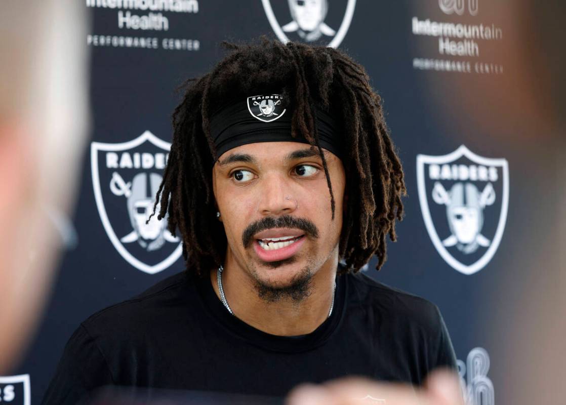 Raiders center back Darien Porter addresses the media after participating in the Raiders rookie ...