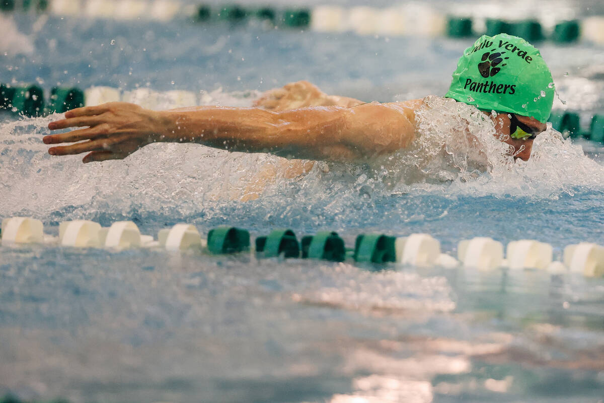 Palo Verde swimmer Owen Robertson competes in the 200-yard individual medley during the Class 5 ...