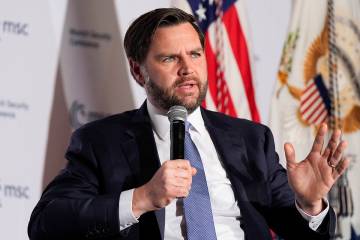 Vice President JD Vance speaking at the Munich Leaders Meeting, Wednesday, May 7, 2025, in Wash ...