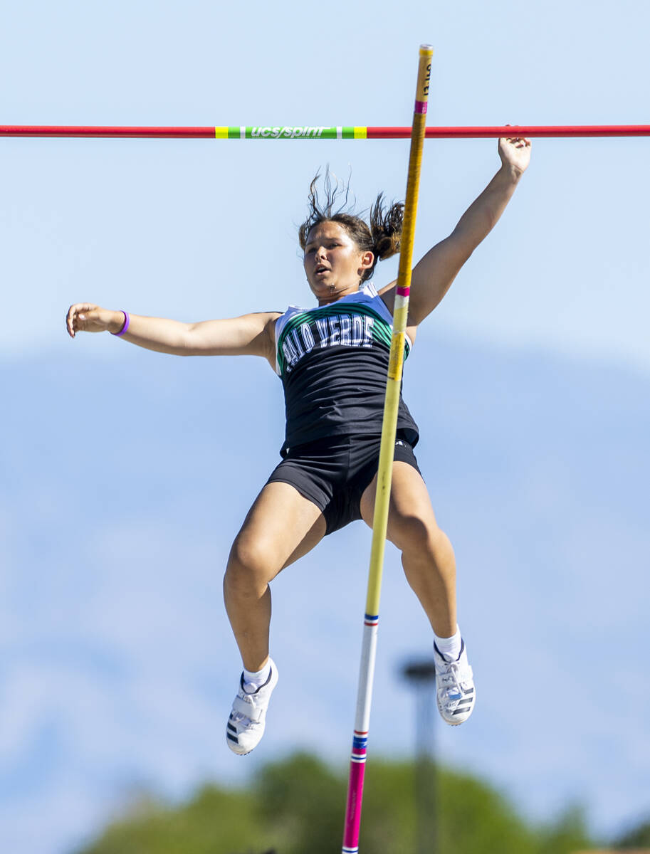 Palo Verde's Selma Eros clears 11'6" in the girl's pole vault earning a spot at state duri ...