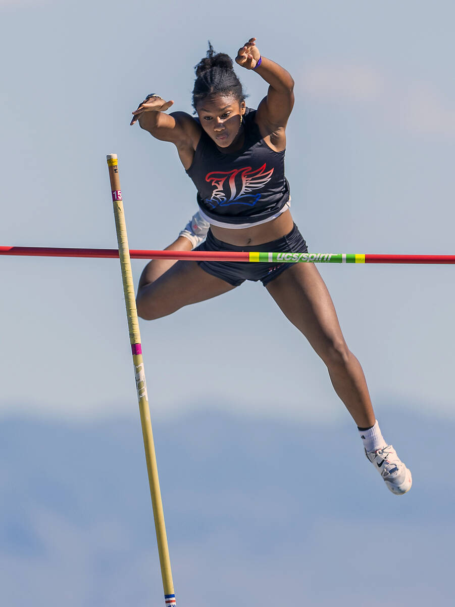 Liberty's Isabella Clark attempts to clear 11'6" in the girl's pole vault already earning ...