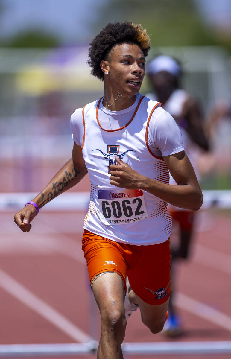 Legacy's Samuel Johnson (6062) wins the boys 300 meter hurdles during the Class 5A Southern Reg ...