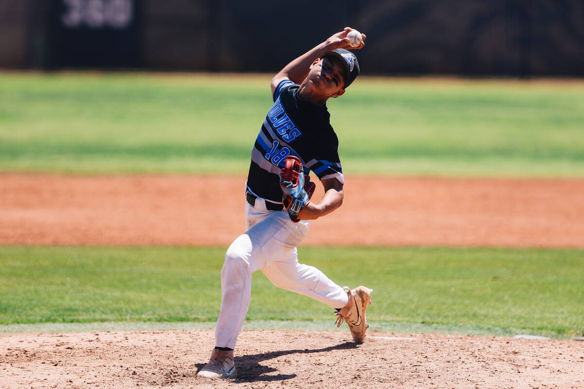 Basic pitcher Dillon Lee throws out the ball during a 5A baseball Southern Region title game be ...