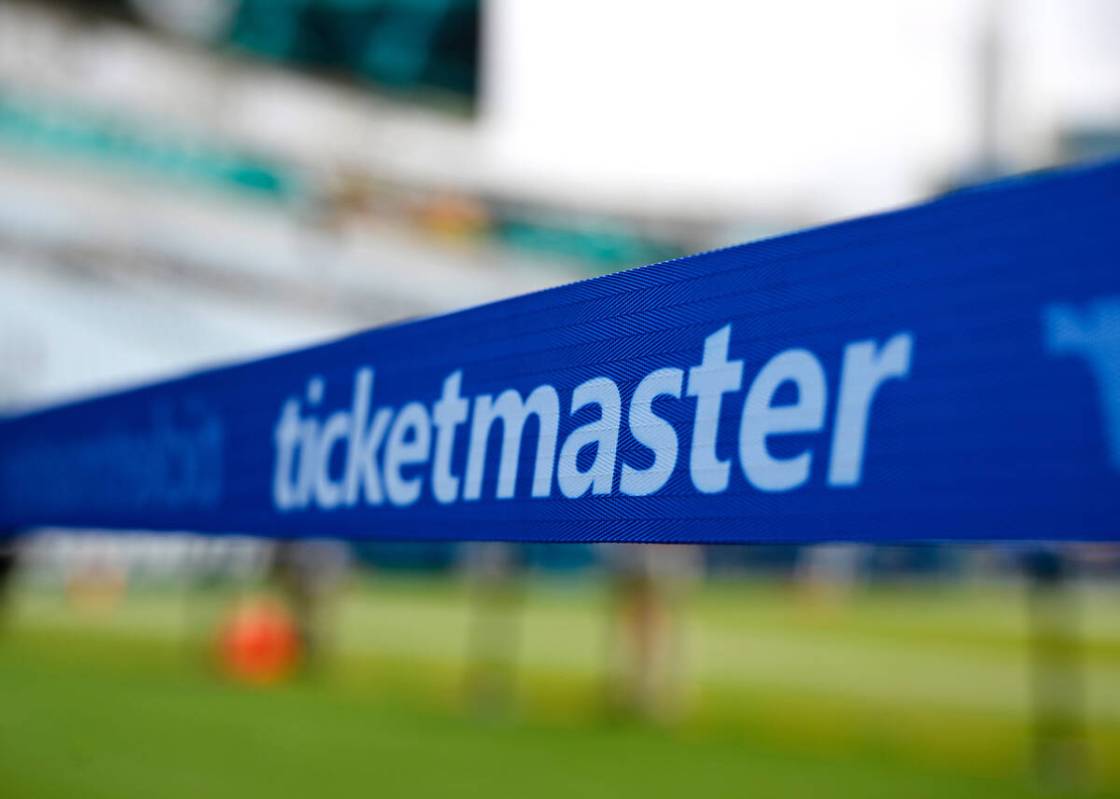 FILE - An advertisement for Ticketmaster is viewed along an area reserved for special guests on ...