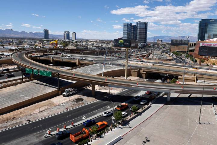 Work continues on Interstate 15 at Tropicana Avenue Tuesday, April 29, 2025, in Las Vegas. (Biz ...