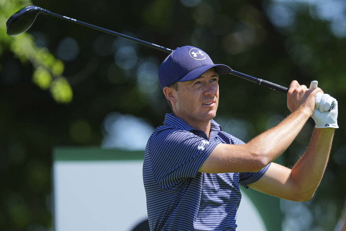 Jordan Spieth watches his tee shot on the second hole during the final round of the CJ Cup Byro ...