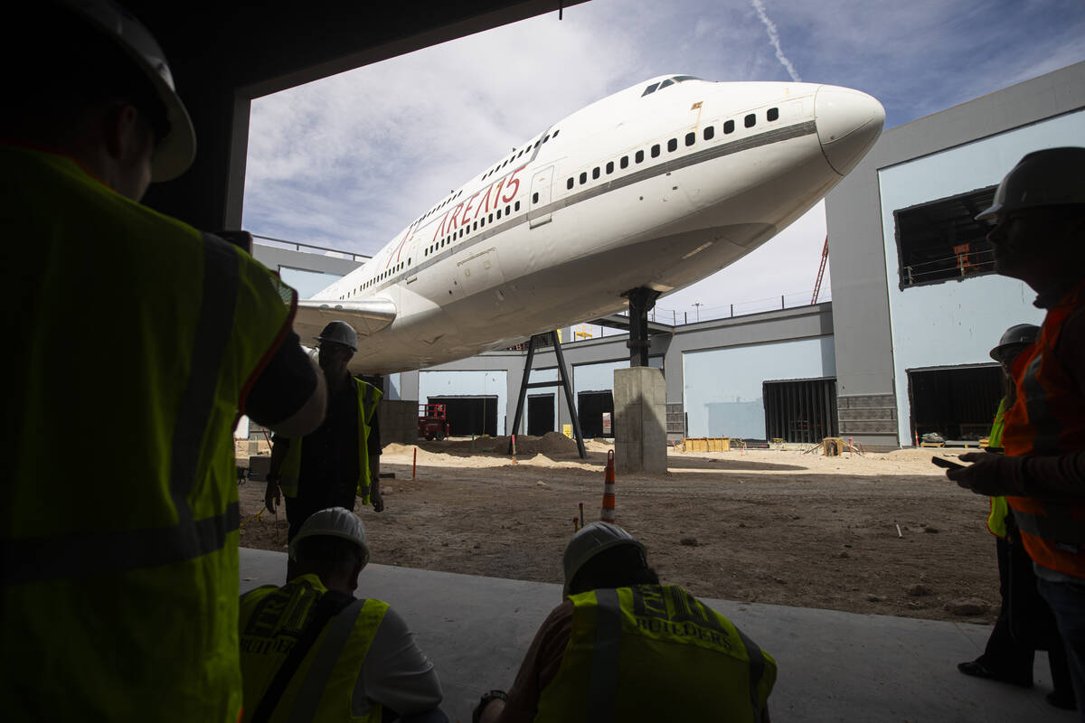 A decommissioned Boeing 747 fuselage is seen during a tour of Area15’s 20-acre expansio ...