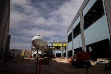 A decommissioned Boeing 747 fuselage is seen during a tour of Area15’s 20-acre expansio ...