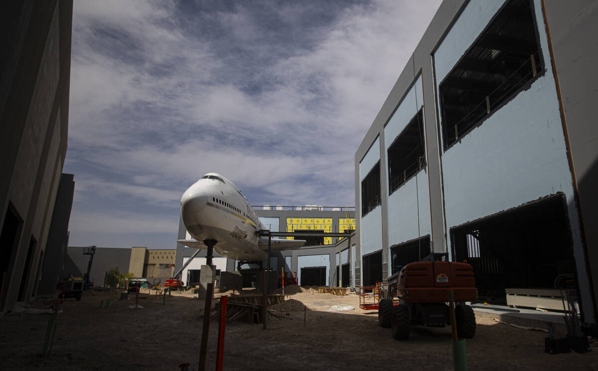 A decommissioned Boeing 747 fuselage is seen during a tour of Area15’s 20-acre expansio ...