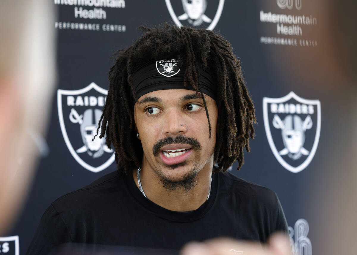 Raiders cornerback Darien Porter addresses the media after participating in the Raiders rookie ...