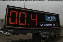 A billboard in Edmonton, Alberta, Canada, celebrating Golden Knights forward Reilly Smith's gam ...
