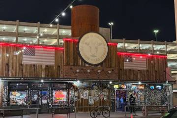 The outside of Hogs & Heifers Saloon on 3rd Street in downtown Las Vegas is shown on Monday, Ma ...