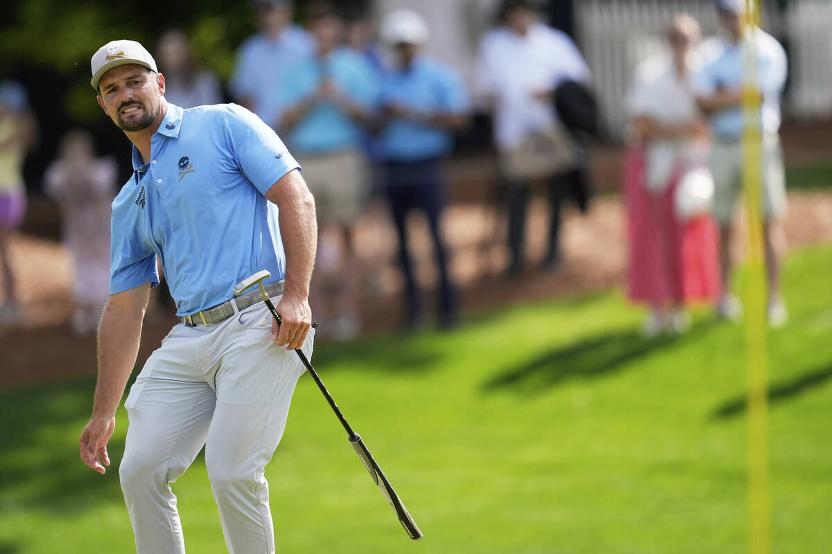 Bryson DeChambeau watches on the second hole during a practice round for the PGA Championship g ...