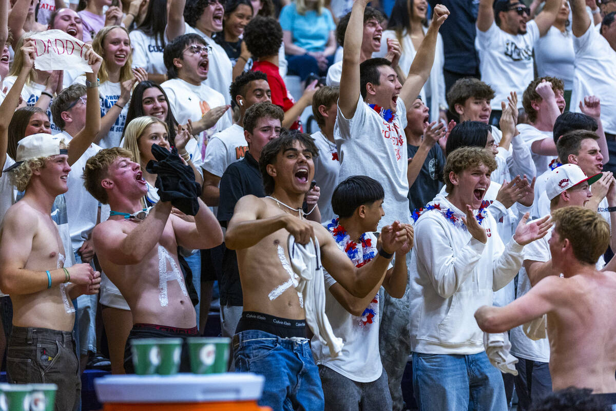 Coronado fans get pumped as their team battles Palo Verde during the 5A boys volleyball state c ...