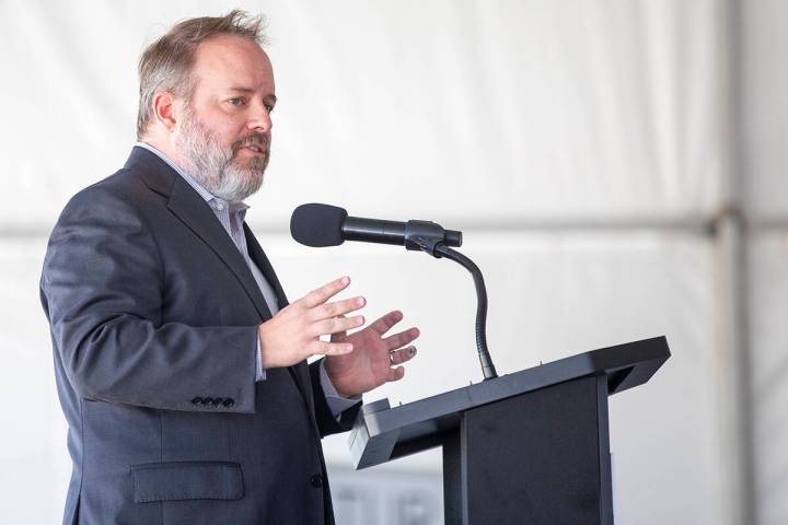 Nevada State Treasurer Zach Conine speaks during the Ovation Development Corporation’s Ceremo ...
