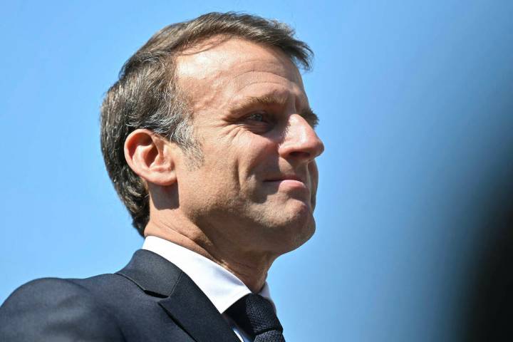 French President Emmanuel Macron attends a tribute ceremony marking the first anniversary of th ...