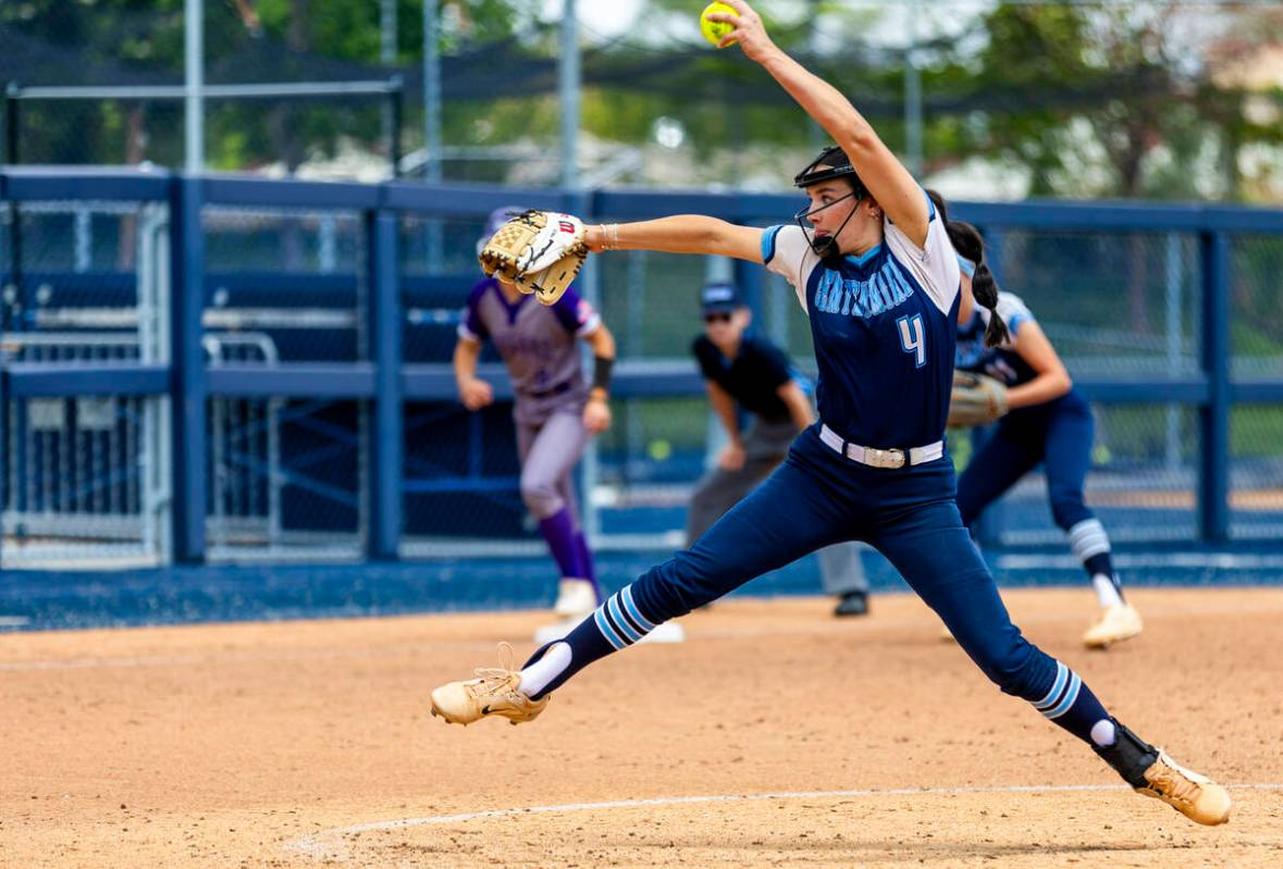 Centennial pitcher Lily Fournier (4) winds up against Spanish Springs during day one of the 5A ...
