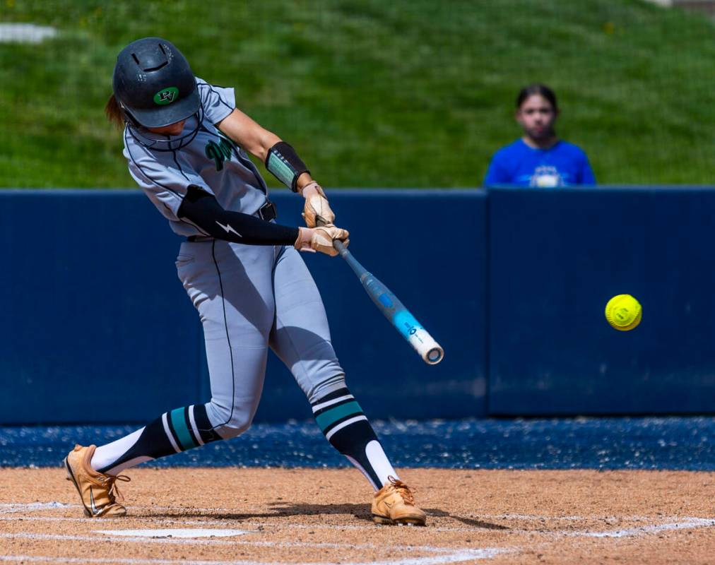 Palo Verde batter Taylor Johns (11) connects with a pitch against Reed during day one of the 5A ...