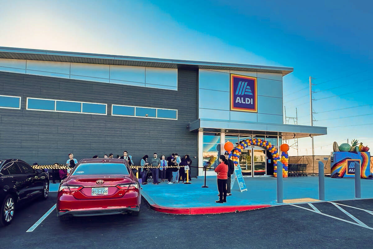 Aldi holds a grand opening ceremony for its new discount grocery store at 7150 S. Rainbow Blvd. ...
