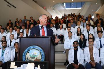 Gov. Joe Lombardo talks about the Nevada Healthcare Access Act at UNLV's Kirk Kerkorian School ...