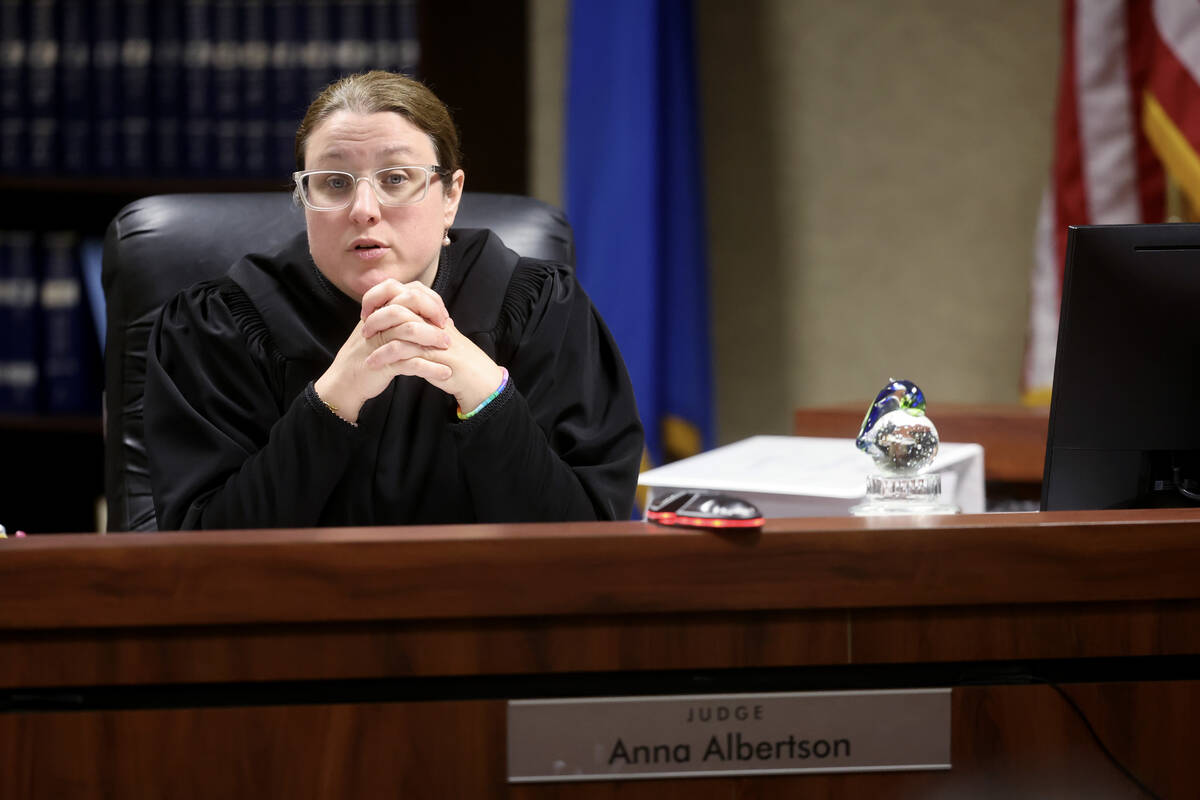 District Judge Anna Albertson presides in court during a wrongful death civil trial against for ...