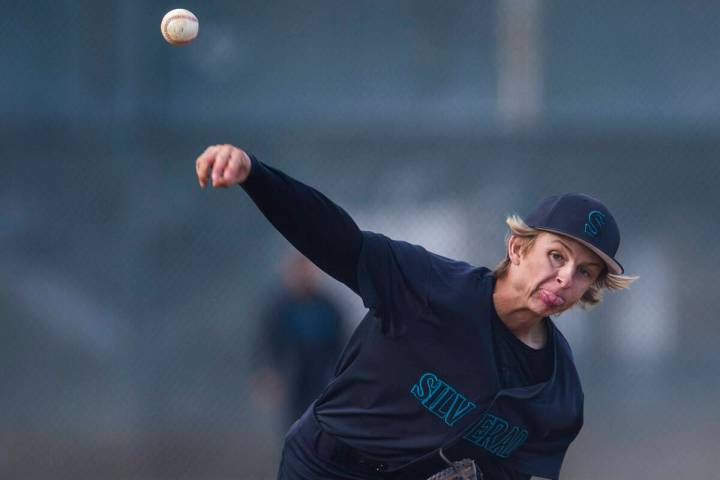 Silverado pitcher Hogan Hawkins (6) releases a pitch against a Green Valley batter during their ...