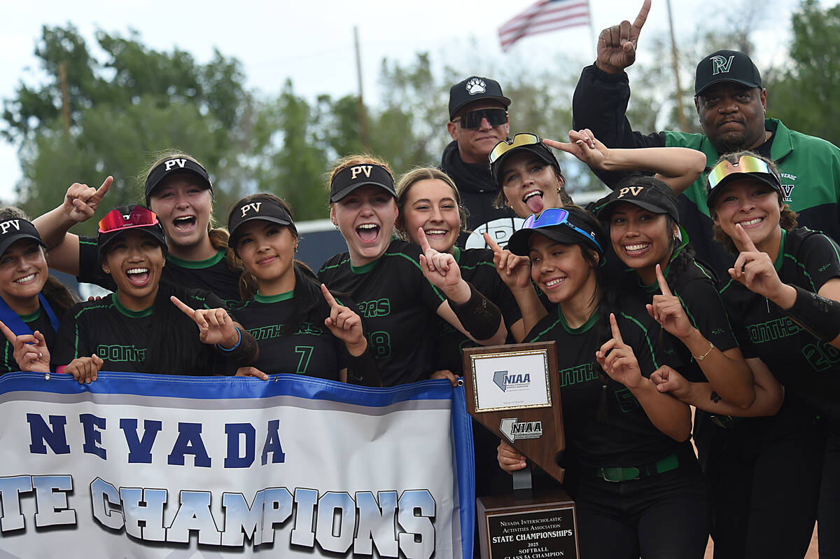 Palo Verde celebrates after defeating Centennial 7-3 to win the NIAA state softball championshi ...