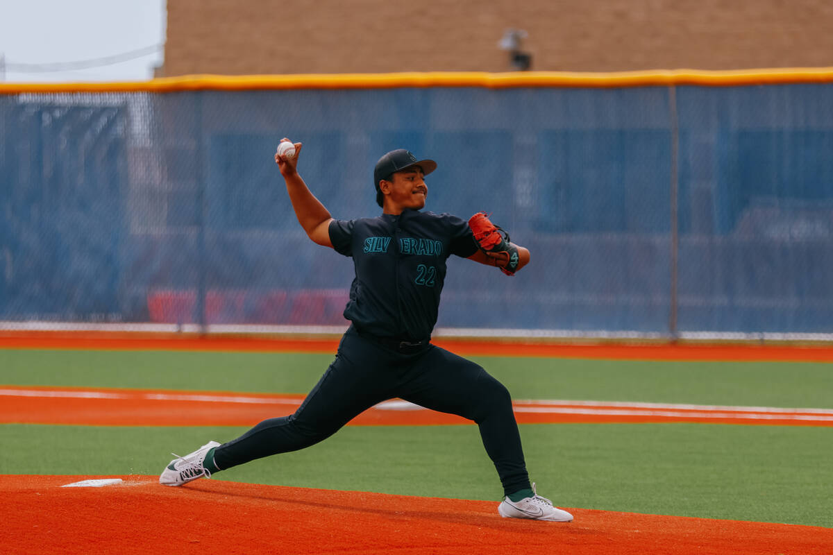 Silverado pitcher Taika Mago (22) winds up a pitch against Durango in the first game of the NIA ...