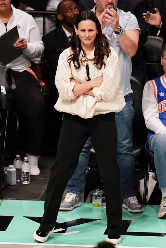 New York Liberty head coach Sandy Brondello during a WNBA basketball game against the Las Vegas ...