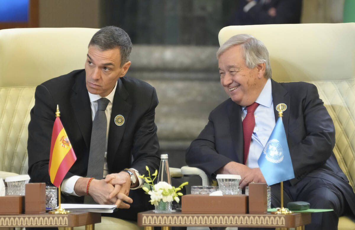 Spanish Prime Minister Pedro Sanchez and UN Secretary General Antonio Guterres attends the 34th ...